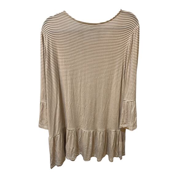 Multiples Beige & Cream Striped Ruffle Tunic Top Size XL Rayon Spandex Stretchy - Picture 3 of 8